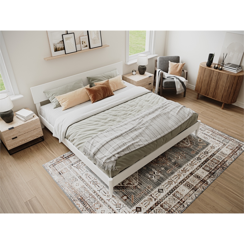 Pemberly Row Modern Solid Wood Low Profile King Platform Bed in White