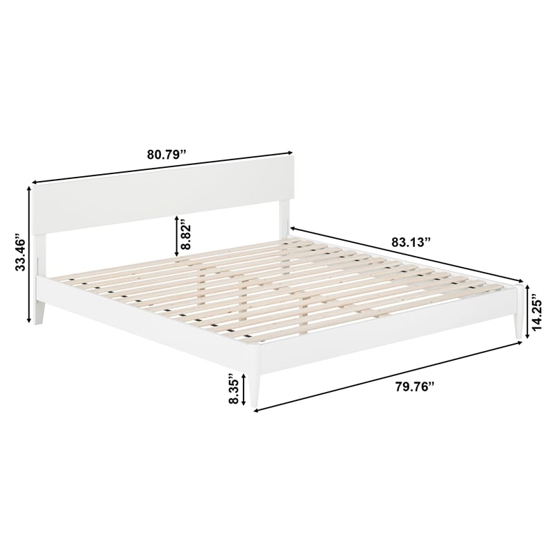 Pemberly Row Modern Solid Wood Low Profile King Platform Bed in White