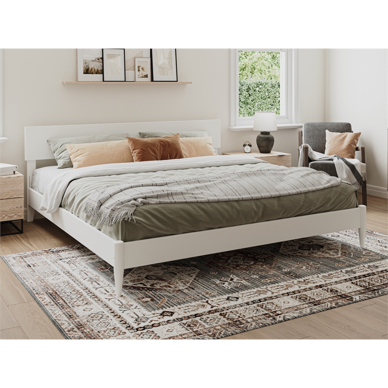 Pemberly Row Modern Solid Wood Low Profile King Platform Bed in White