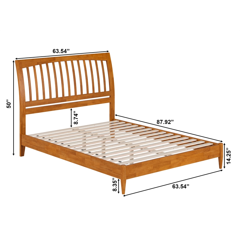 Pemberly Row Solid Wood Low Profile Sleigh Queen Platform Bed in Light Toffee