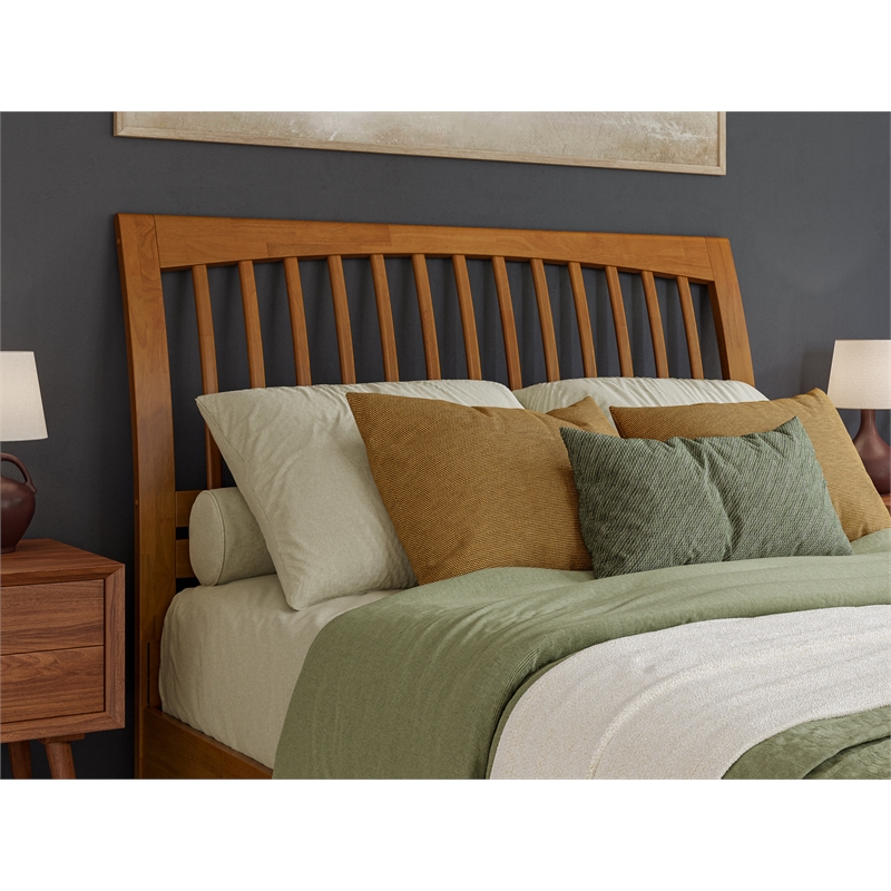 Pemberly Row Solid Wood Low Profile Sleigh Queen Platform Bed in Light Toffee