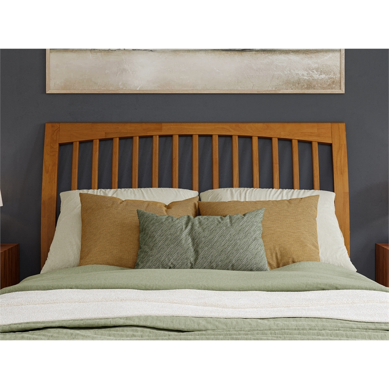 Pemberly Row Solid Wood Low Profile Sleigh Queen Platform Bed in Light Toffee