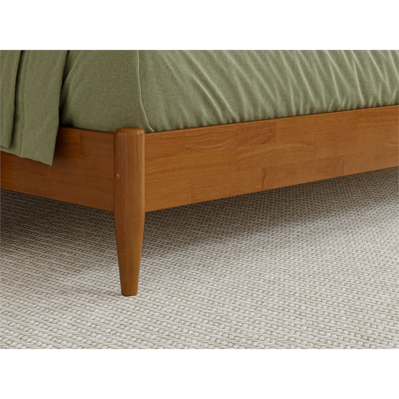 Pemberly Row Solid Wood Low Profile Sleigh Queen Platform Bed in Light Toffee