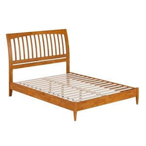 Pemberly Row Solid Wood Low Profile Sleigh Queen Platform Bed in Light Toffee