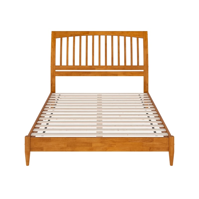 Pemberly Row Solid Wood Low Profile Sleigh Queen Platform Bed in Light Toffee