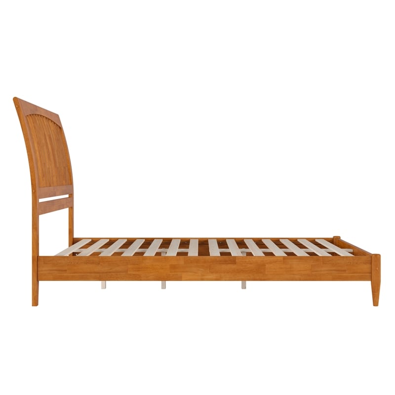 Pemberly Row Solid Wood Low Profile Sleigh Queen Platform Bed in Light Toffee