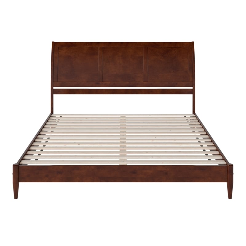 Pemberly Row Solid Wood Low Profile Sleigh King Platform Bed in Walnut