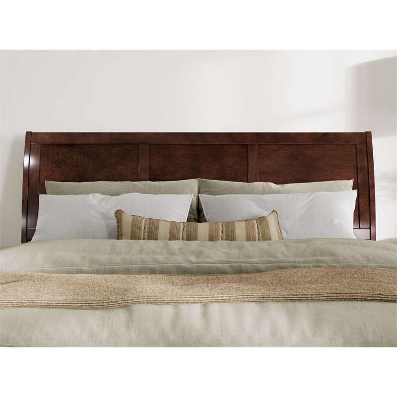 Pemberly Row Solid Wood Low Profile Sleigh King Platform Bed in Walnut