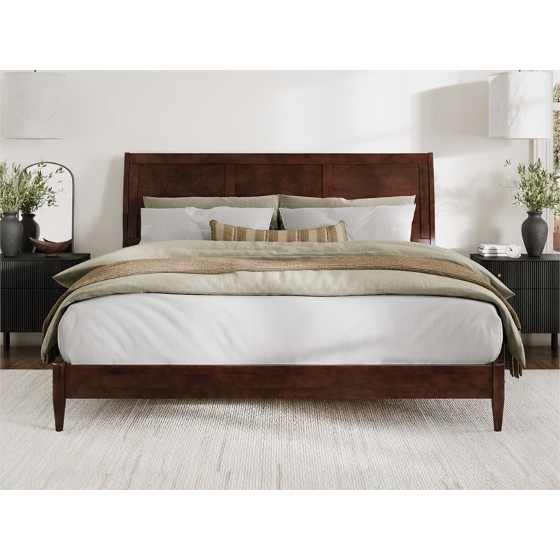 Pemberly Row Solid Wood Low Profile Sleigh King Platform Bed in Walnut