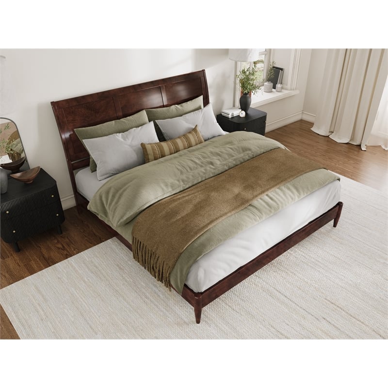 Pemberly Row Solid Wood Low Profile Sleigh King Platform Bed in Walnut