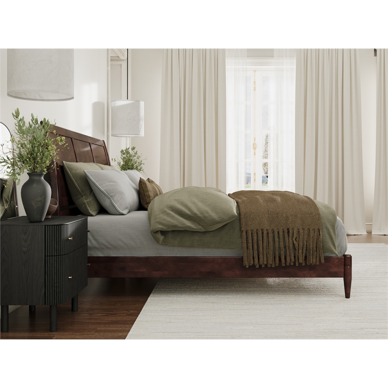 Pemberly Row Solid Wood Low Profile Sleigh King Platform Bed in Walnut