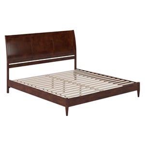 Pemberly Row Solid Wood Low Profile Sleigh King Platform Bed in Walnut