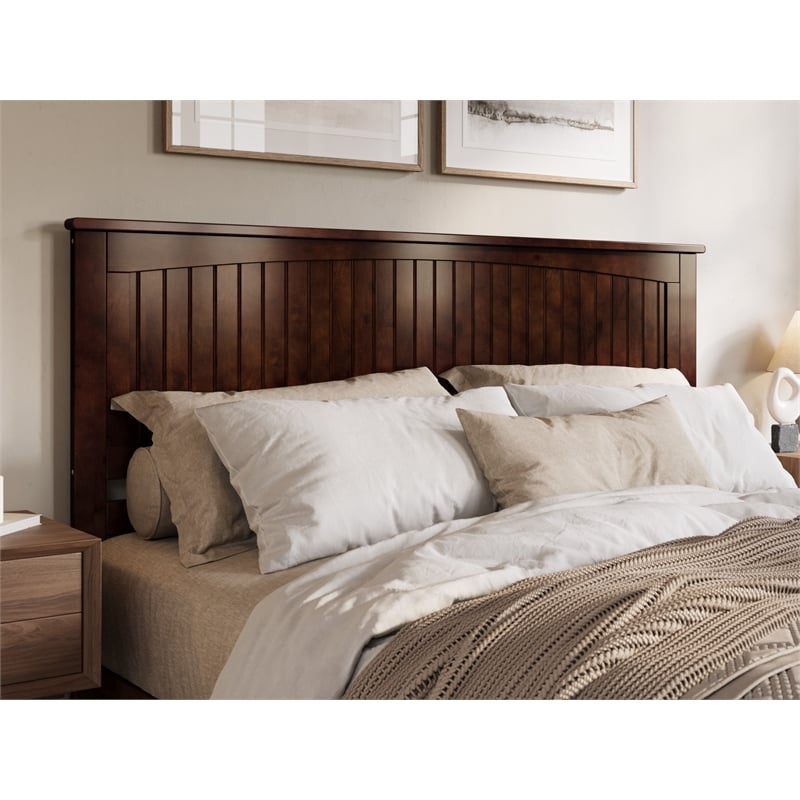 Pemberly Row King Wood Low Profile Platform Bed with Matching Footboard - Walnut