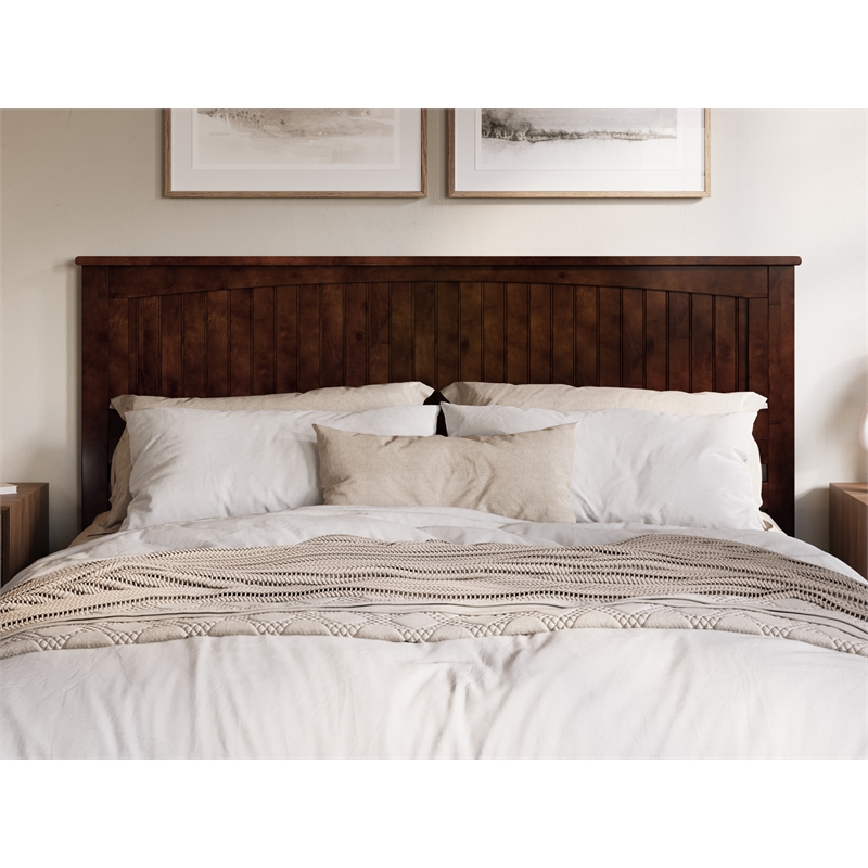 Pemberly Row King Wood Low Profile Platform Bed with Matching Footboard - Walnut