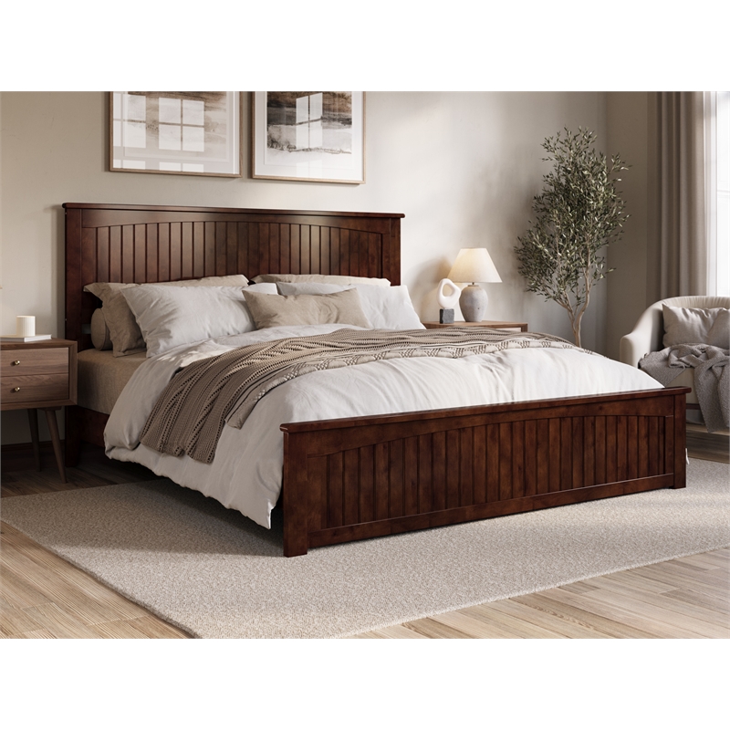 Pemberly Row King Wood Low Profile Platform Bed with Matching Footboard - Walnut