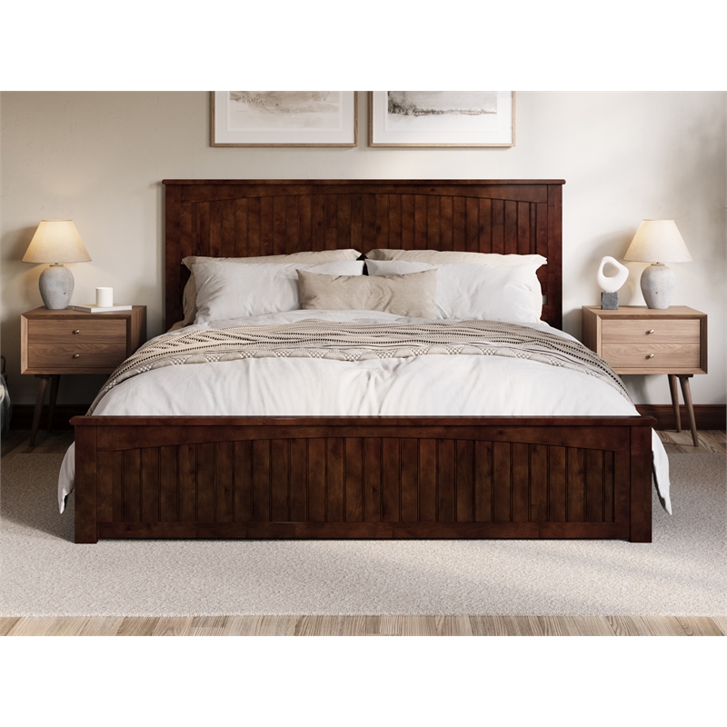 Pemberly Row King Wood Low Profile Platform Bed with Matching Footboard - Walnut