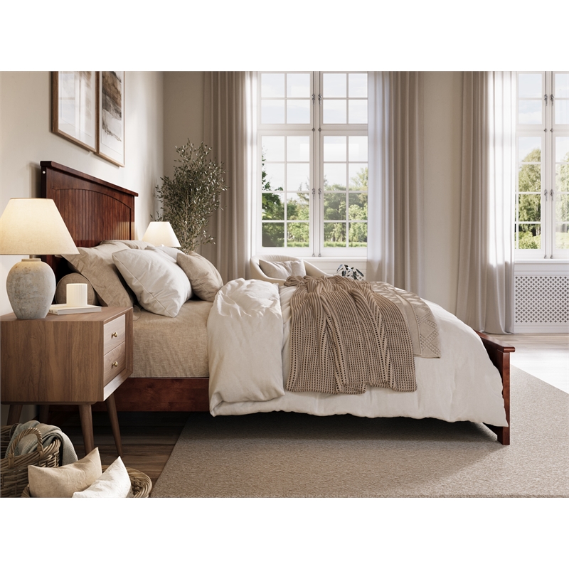 Pemberly Row King Wood Low Profile Platform Bed with Matching Footboard - Walnut