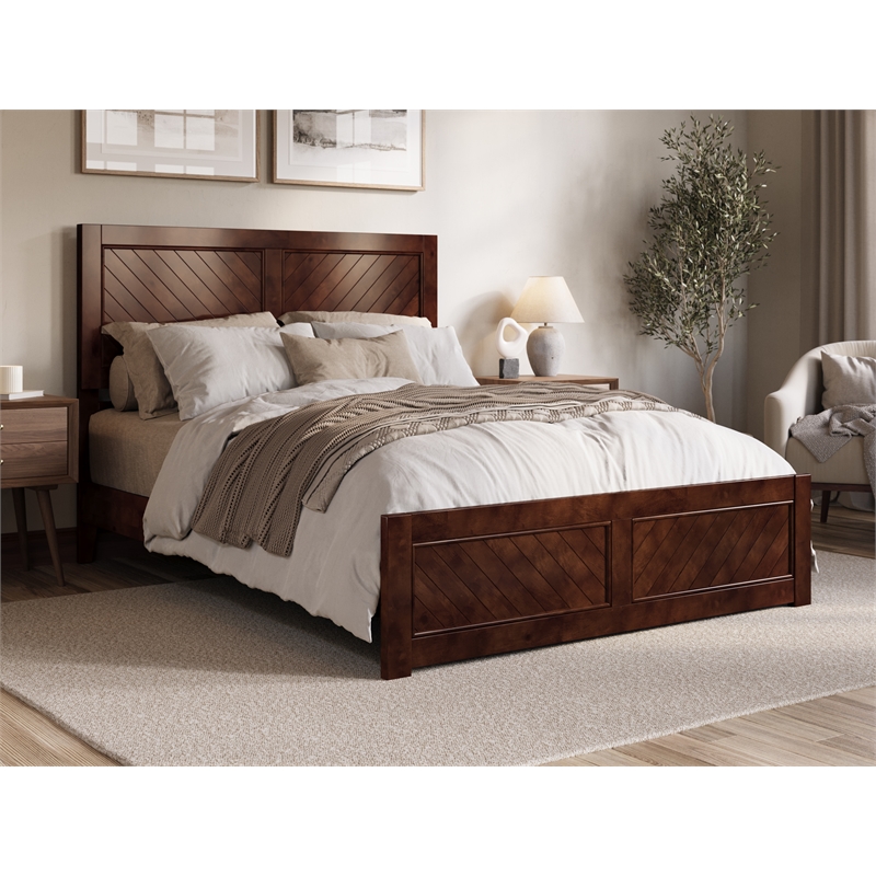 Pemberly Row Berkshire Queen Low Profile Wood Platform Bed  in Walnut