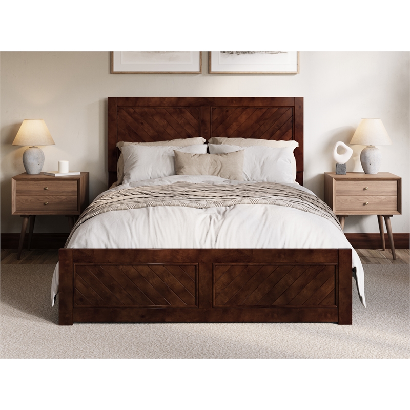 Pemberly Row Berkshire Queen Low Profile Wood Platform Bed  in Walnut
