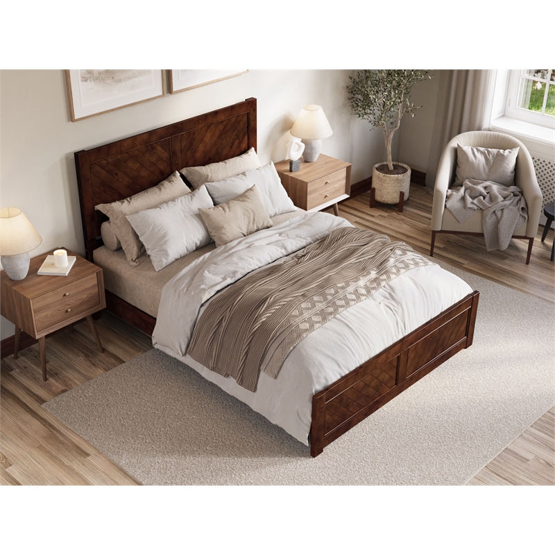 Pemberly Row Berkshire Queen Low Profile Wood Platform Bed  in Walnut