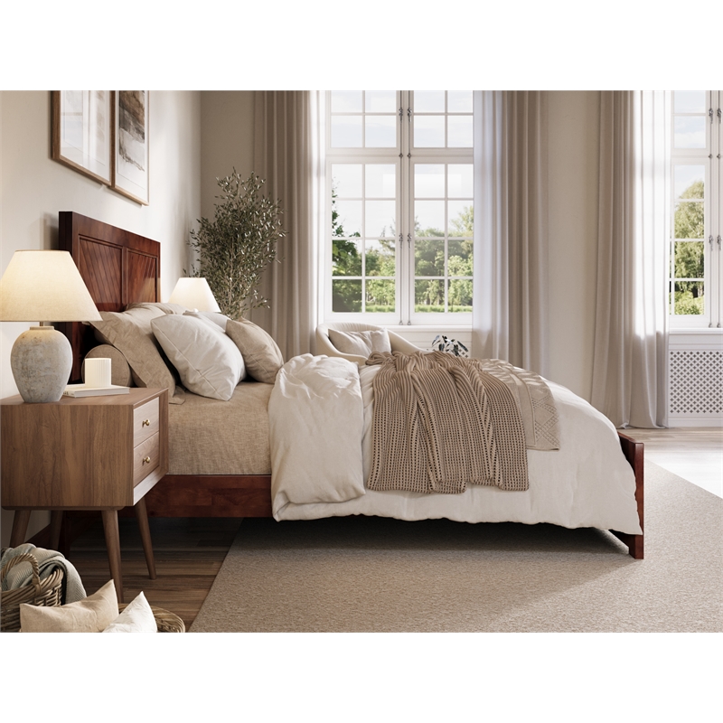 Pemberly Row Berkshire Queen Low Profile Wood Platform Bed  in Walnut