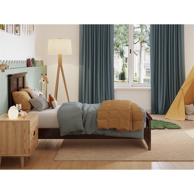 Pemberly Row Charlotte Twin Wood Low Profile Platform Bed  in Walnut