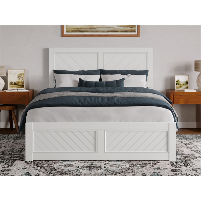 Pemberly Row Berkshire Queen Low Profile Wood Platform Bed  in White
