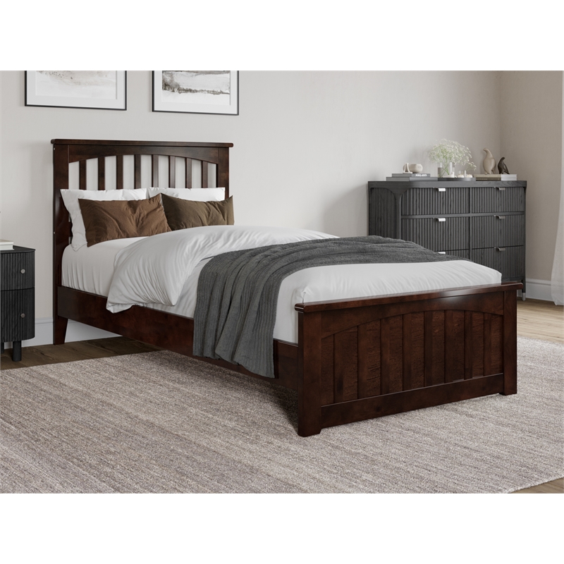 Pemberly Row Twin XL Low Profile Platform Bed with Matching Footboard - Walnut