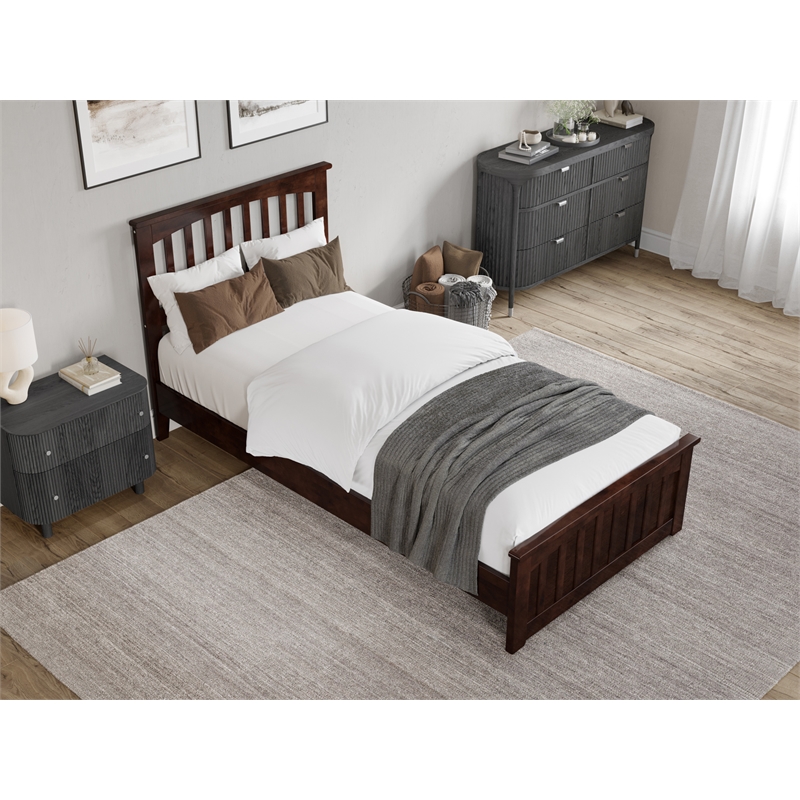 Pemberly Row Twin XL Low Profile Platform Bed with Matching Footboard - Walnut