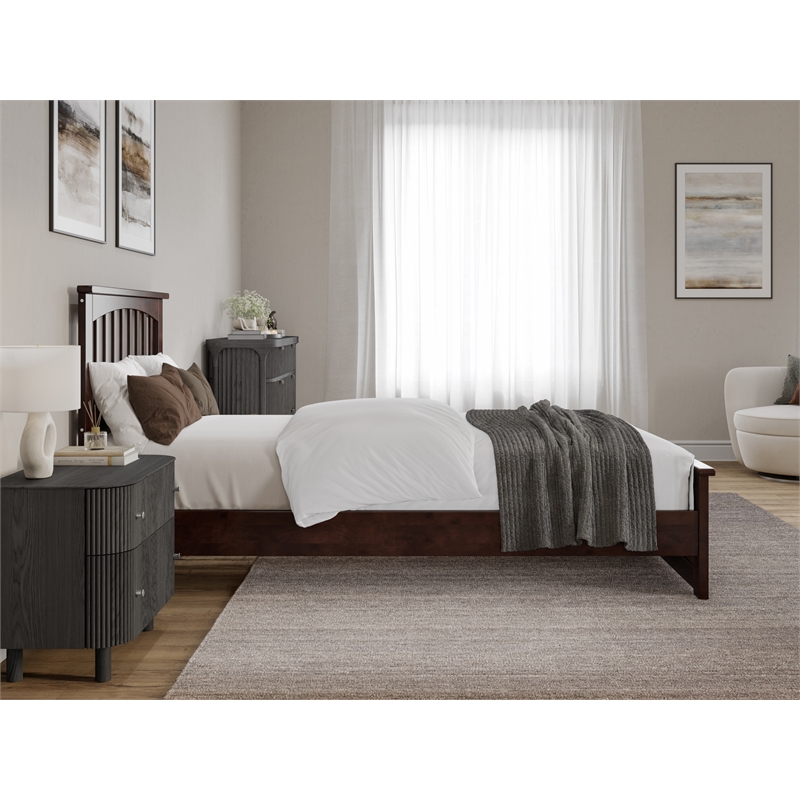 Pemberly Row Twin XL Low Profile Platform Bed with Matching Footboard - Walnut