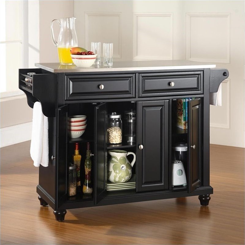 Pemberly Row Contemporary Solid Wood Kitchen Island in Black