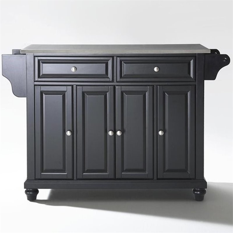 Pemberly Row Contemporary Solid Wood Kitchen Island in Black
