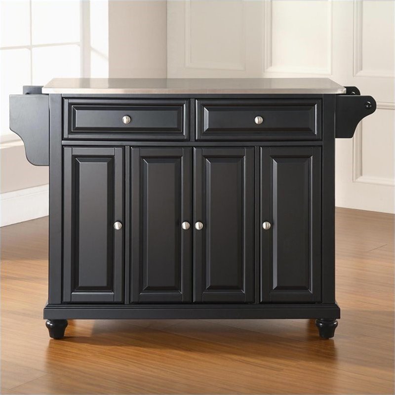 Pemberly Row Contemporary Solid Wood Kitchen Island in Black