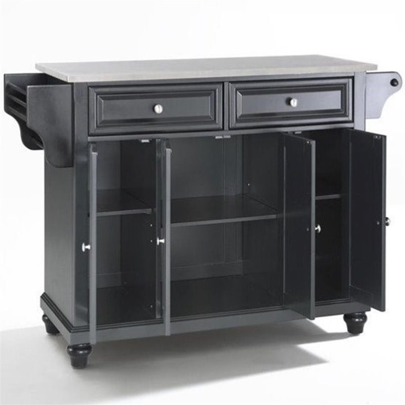 Pemberly Row Contemporary Solid Wood Kitchen Island in Black