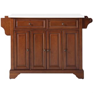 Pemberly Row Modern Wood Granite Top Kitchen Island in Cherry