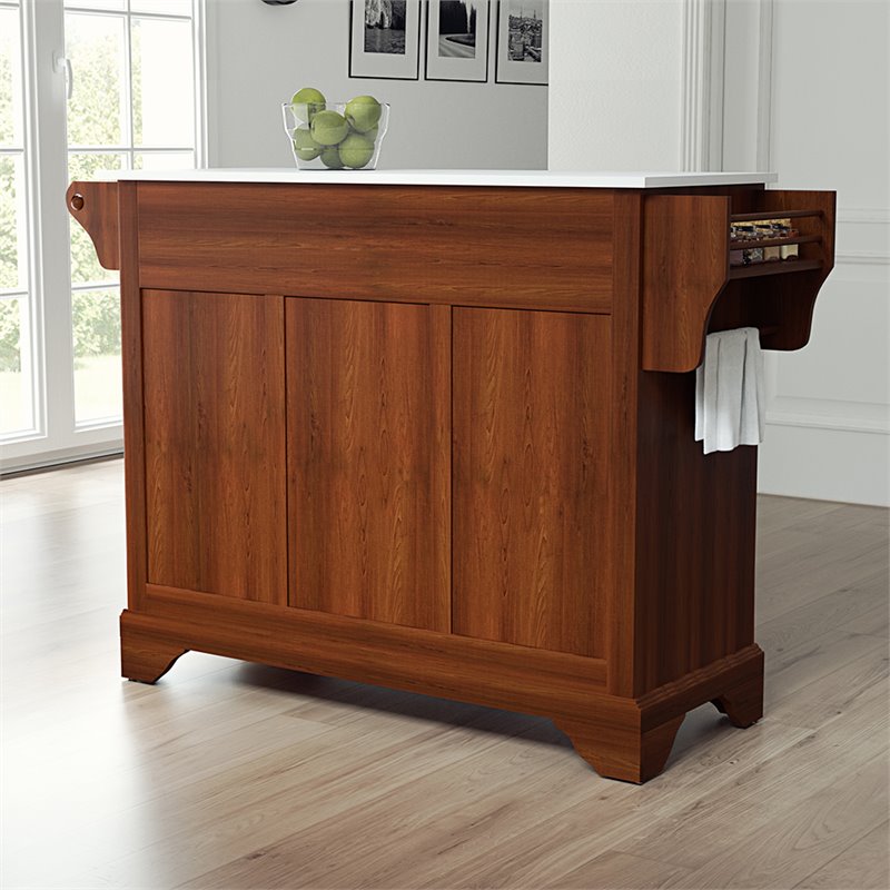 Pemberly Row Modern Wood Granite Top Kitchen Island in Cherry
