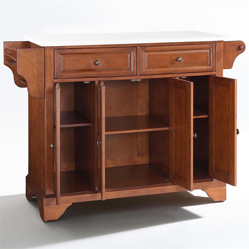 Pemberly Row Modern Wood Granite Top Kitchen Island in Cherry
