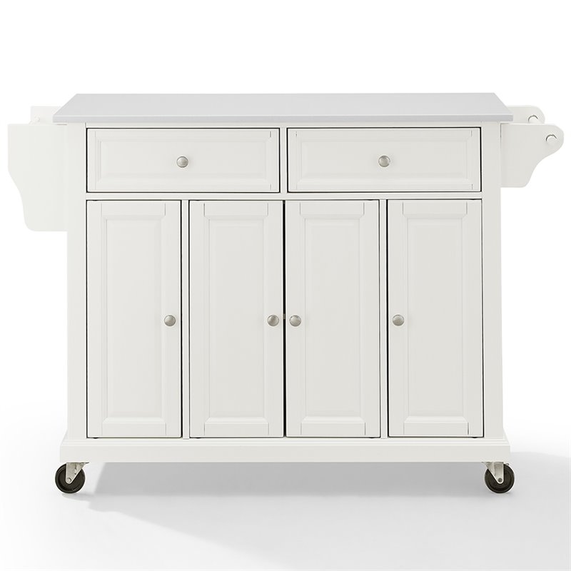 Pemberly Row Modern MDF Wood Granite Top Kitchen Cart in White