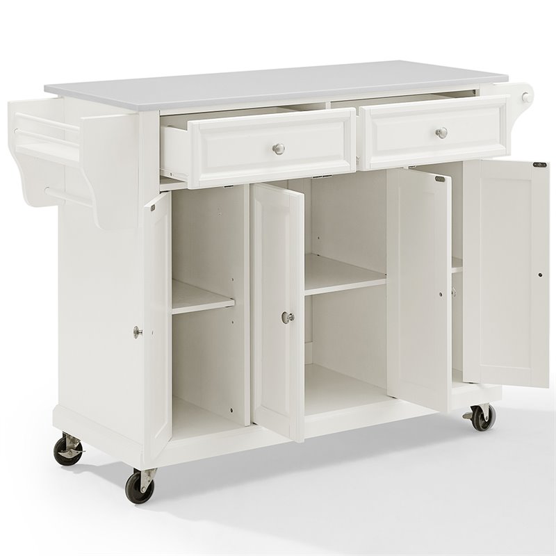 Pemberly Row Modern MDF Wood Granite Top Kitchen Cart in White