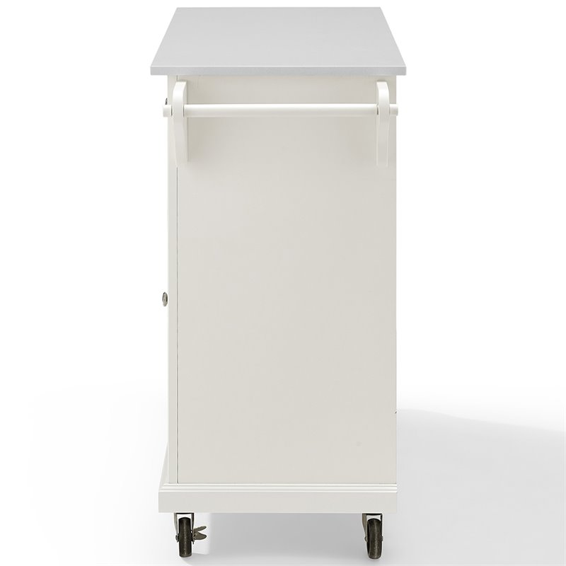 Pemberly Row Modern MDF Wood Granite Top Kitchen Cart in White