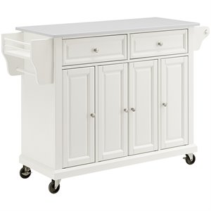 Pemberly Row Modern MDF Wood Granite Top Kitchen Cart in White