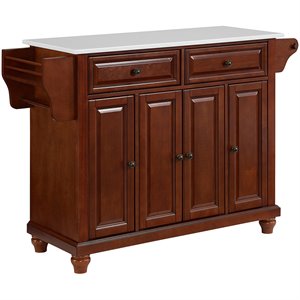Pemberly Row Modern Wood Granite Top Kitchen Island in Mahogany