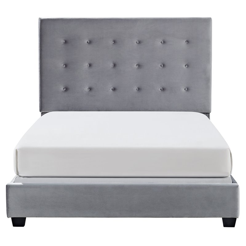 Pemberly Row Modern Microfiber Upholstered King Panel Bed in Shale