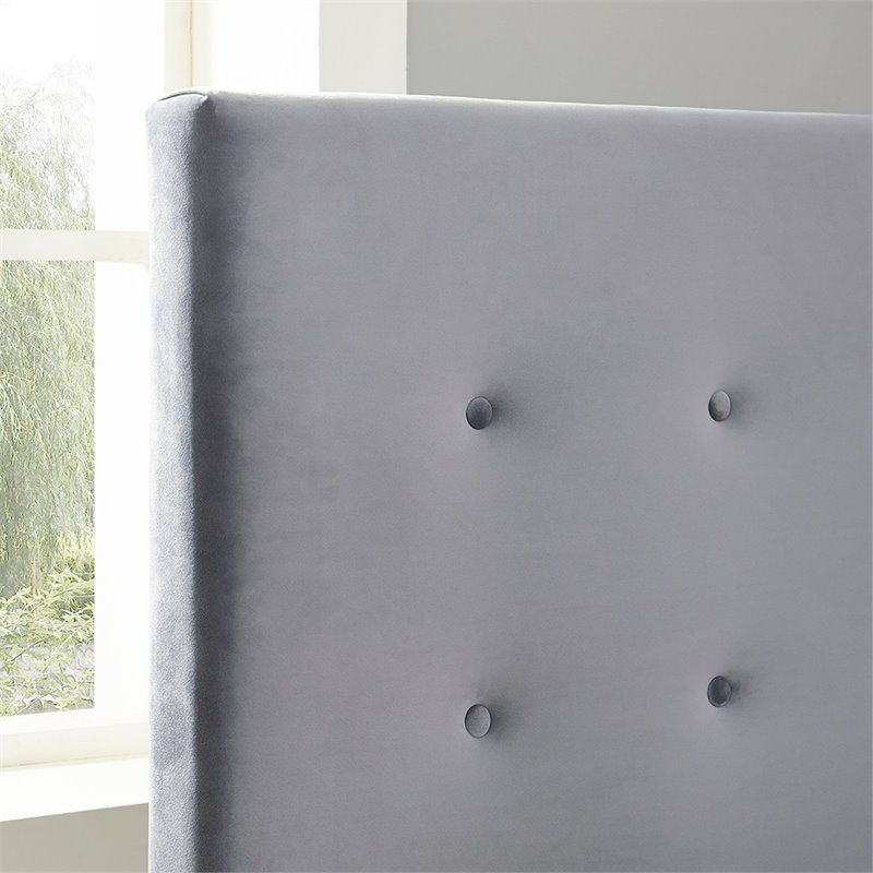 Pemberly Row Modern Microfiber Upholstered King Panel Bed in Shale