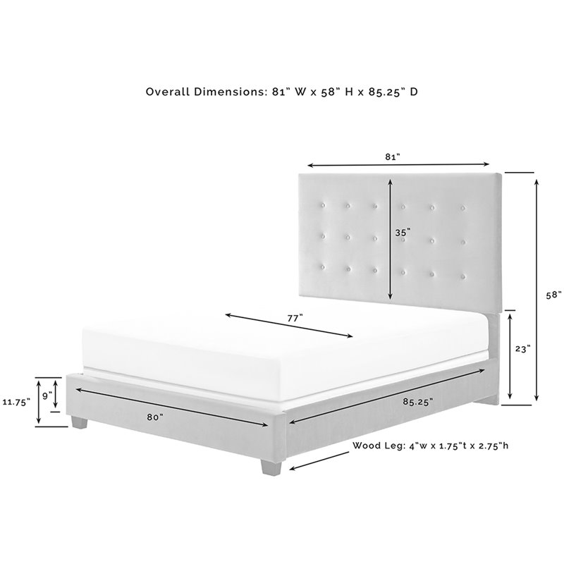 Pemberly Row Modern Microfiber Upholstered King Panel Bed in Shale