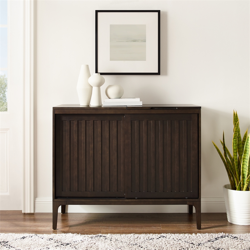 Pemberly Row Modern Wood Record Storage Media Console - Dark Brown