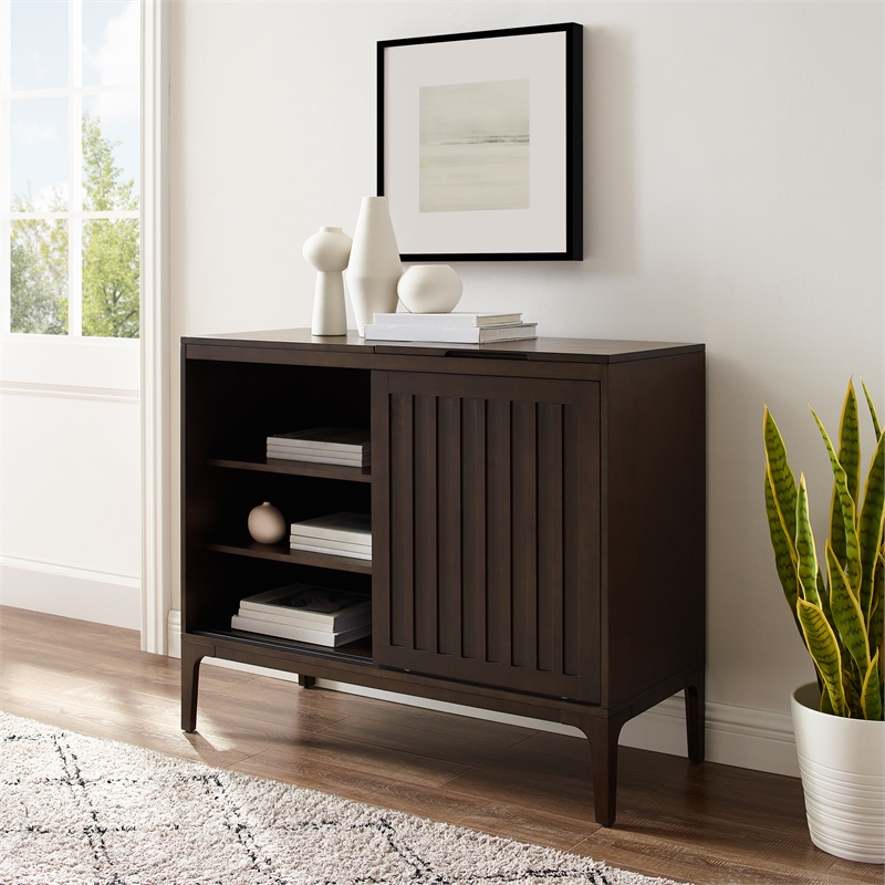 Pemberly Row Modern Wood Record Storage Media Console - Dark Brown