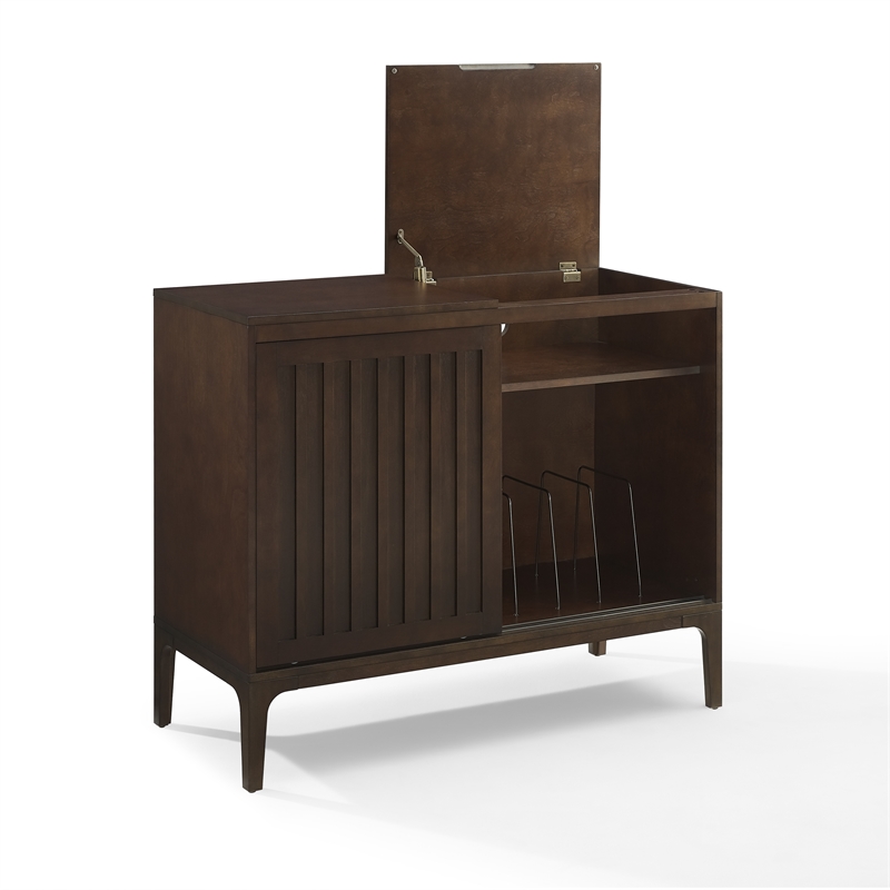 Pemberly Row Modern Wood Record Storage Media Console - Dark Brown
