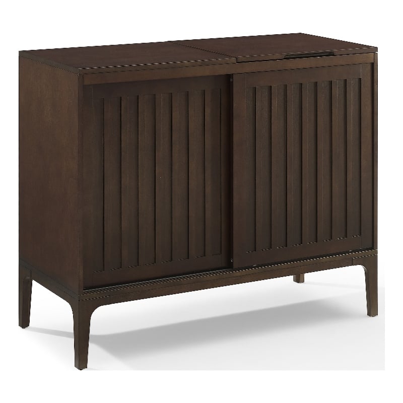 Pemberly Row Modern Wood Record Storage Media Console - Dark Brown