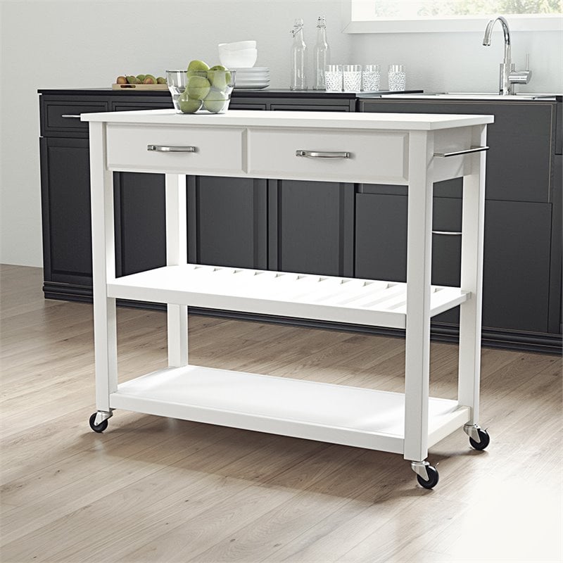 Pemberly Row Engineered Wood/Granite Top Kitchen Cart in White